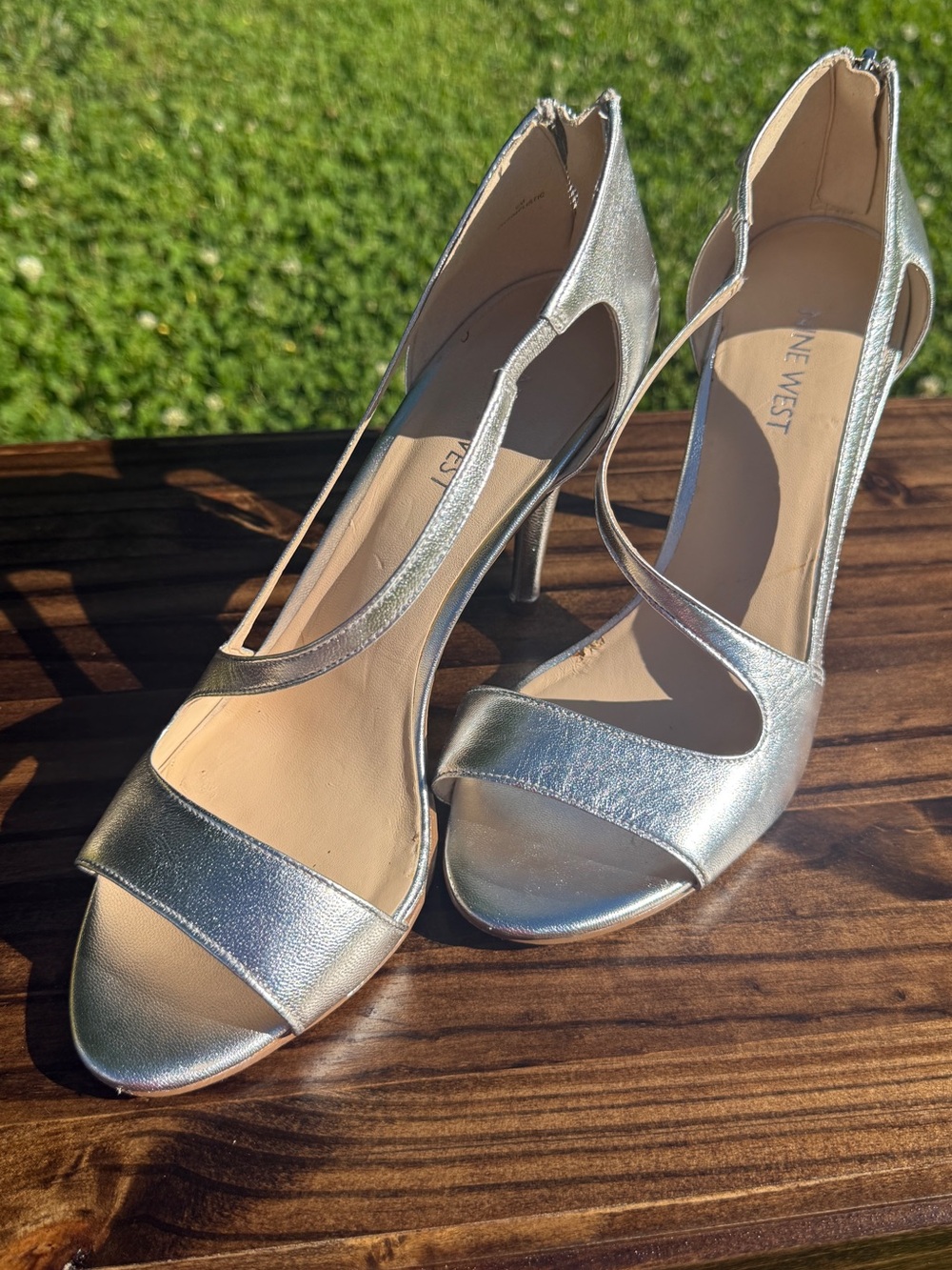 Nine West Metallic Silver Strappy Open-Toe Heels